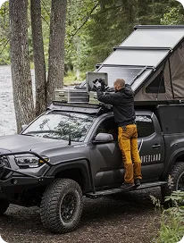 Overlanding bluids on a black truck