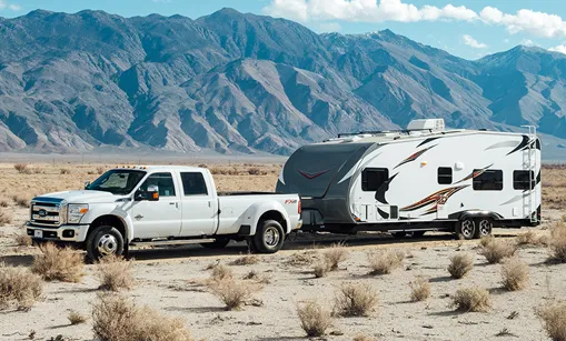 RV being lifted to make maintenance photo